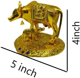 Brass Murti Kamdhenu Cow & Calf | Nandi Cow Decorative Showpiece | Cow with Calf Statue Idol for Diwali II Wedding II Pooja Room II Temple II Gifting | Gold and Silver (14 x 8 x 12.5 cm - Image 4
