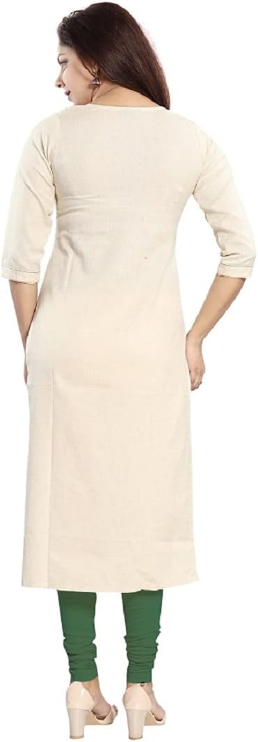 DREAM & DZIRE Kurta for Women in Plus Size Kalamkari Embroideried Long Round Neck Straight fit. - Image 4