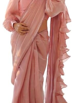 Glamora Women's Organza saree Ready to wear 1 minute Pre Pleated Indian Saree With Stitched Blouse RJ