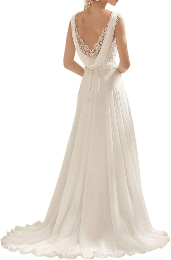 Abaowedding Women's Wedding Dress Lace Double V-Neck Sleeveless Evening Dress - Image 4