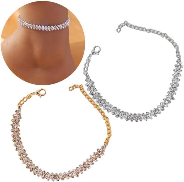 Shiny Elegant Sterling Silver Gold Body Chain Fashion Rhinestone Heart Cuban Anklet Bracelet for Women Heart-Shape Leg Ankle Chain Wholesale Foot Jewelry For Wife Mom Grandma Mothers Wedding Day Gifts
