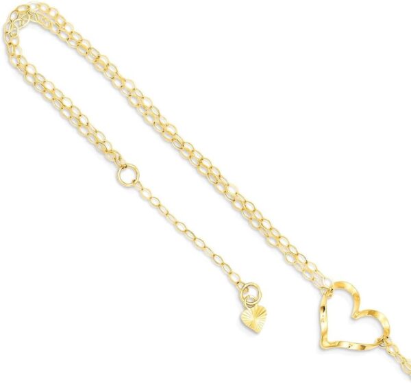 IceCarats 14K Solid Yellow Gold Double Strand Heart Love 9 inch Anklet Summer Beach Foot Ankle Bracelet - Image 4
