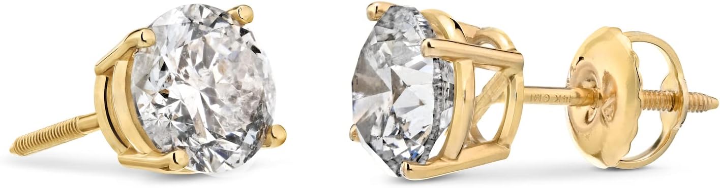 Amazon Essentials Certified 14k Gold Diamond with Screw Back and Post Stud Earrings (J-K Color, I1-I2 Clarity) (previously Amazon Collection) - Image 2