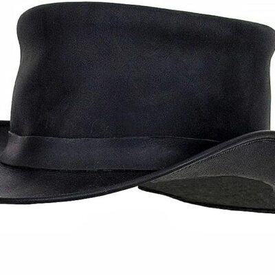 Genuine Leather Top Hat Fashion Gentleman Hat Black Deadman Top Hat for Men Women