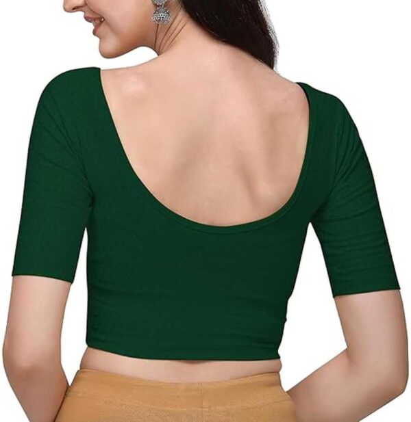 Cotton Lycra Stretchable Sari Blouse Round Neck Half Sleeve Dry Fit Workout Crop Top Gym Sports Top for Women - Image 2