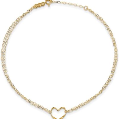 IceCarats 14K Solid Yellow Gold Double Strand Heart Love 9 inch Anklet Summer Beach Foot Ankle Bracelet