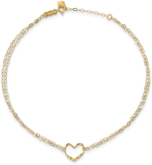 IceCarats 14K Solid Yellow Gold Double Strand Heart Love 9 inch Anklet Summer Beach Foot Ankle Bracelet