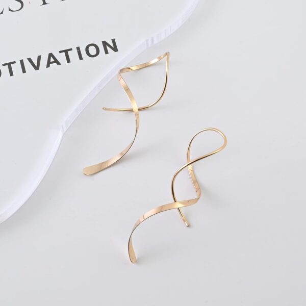 14K Gold Plated Spiral Threader Earrings Hypoallergenic Gold Drop Earrings Twisted Curved Dangle Earrings Handmade Earrings Pull Through Earrings for Women Trendy-Gold - Image 3