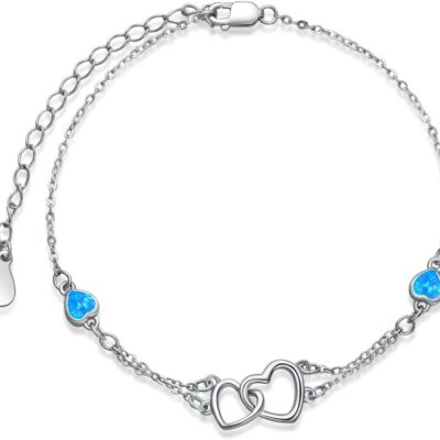 Dorunmo Anklet/Bracelet for Women 925 Sterling Silver Birthstone Jewelry Cubic Zirconia Double Heart Chain Jewelry for Mom Wife Friend Bride Valentine's Day Christmas Birthday Mother's Day