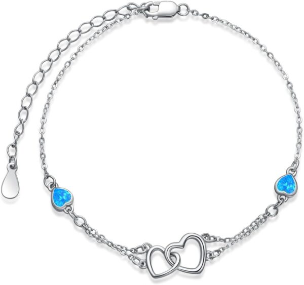 Dorunmo Anklet/Bracelet for Women 925 Sterling Silver Birthstone Jewelry Cubic Zirconia Double Heart Chain Jewelry for Mom Wife Friend Bride Valentine's Day Christmas Birthday Mother's Day