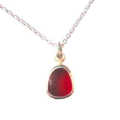 Petite Sea Glass Pendant Necklace-Minimalist Sterling Silver Pendant Beach Glass Jewelry-January or July Birthstone Jewelry-Ocean Necklace for Mermaids-Mothers Day Gift (Red)