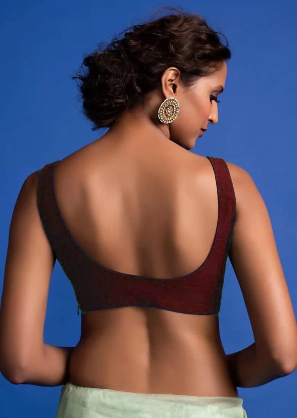 Women's Readymade Banglori Silk Maroon Blouse For Sarees Indian Bollywood Designer Padded Stitched Choli Crop Top - Image 4
