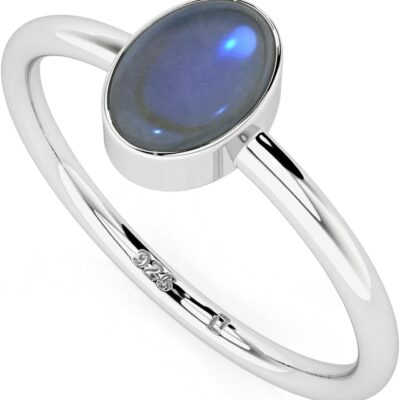 Natural Labradorite Stackable Ring for Women in Sterling Silver, November Birthstone Handcrafted Jewelry Gifts for Her (Round, Oval, Pear)