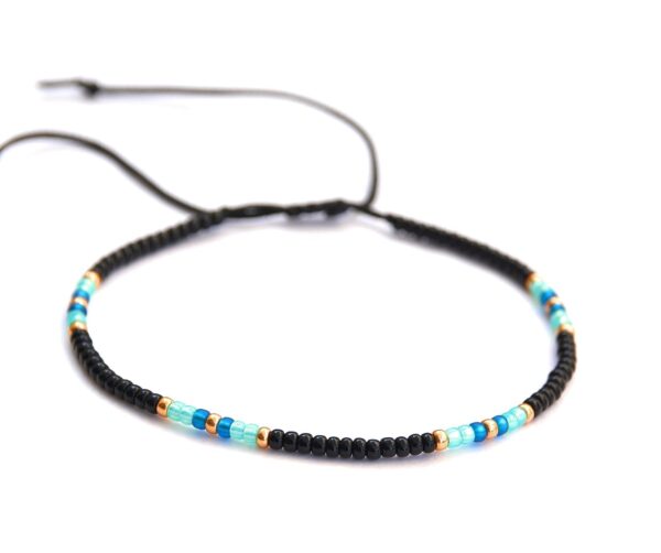 Large Anklet for Women, Plus Size Adjustable Beaded String Ankle Bracelet, Unique Boho Bohemian Hippie Style Black Multicolor Waterproof Anklet, 10 inches, 11 inches, Handmade by Tribes (M-L)