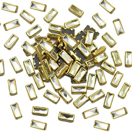Embroidery Point Kundan Stones Beads Flat Back Glue On Rhinestones for Jewellery Making Embroidery White 500 Pcs Rectangle Shape 4x8 mm