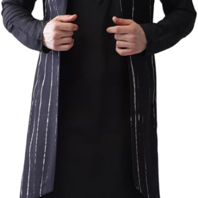 KISAH Men's Kurta, Front Open Jacket & Pajama Set – Indian Ethnic Kurta Waistcoat Pyjama Set for Weddings & Festive Occasions