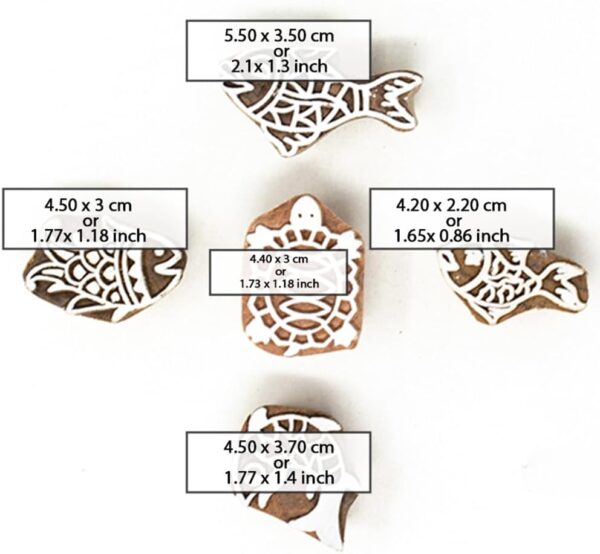 Wooden Stamp Block for Printing - Handcarved Indian Textile Printing Blocks for DIY Craft Card Making, Project Designing, Clay, Pottery, Tattoo Print HASHCART® | Set of 5 | - Image 4