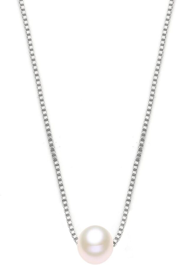 14K Yellow Gold Pearl Necklace for Women, Real Gold Durable Box Chain with Single Cultured Pearl Pendant Necklace Anniversary Birthday Gift for Her, Wife, Mother, Girl 18 Inch