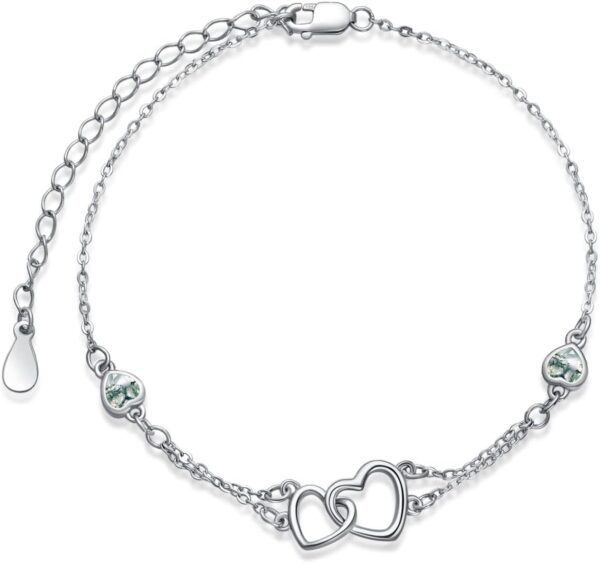 Dorunmo Anklet/Bracelet for Women 925 Sterling Silver Birthstone Jewelry Cubic Zirconia Double Heart Chain Jewelry for Mom Wife Friend Bride Valentine's Day Christmas Birthday Mother's Day