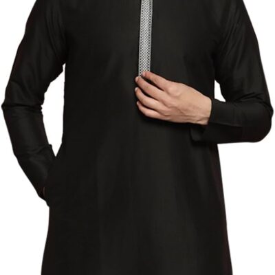 KISAH Men's Embroidered Cotton Kurta- Regular Fit Long Tunic Shirt |Traditional Indian Casual Wear