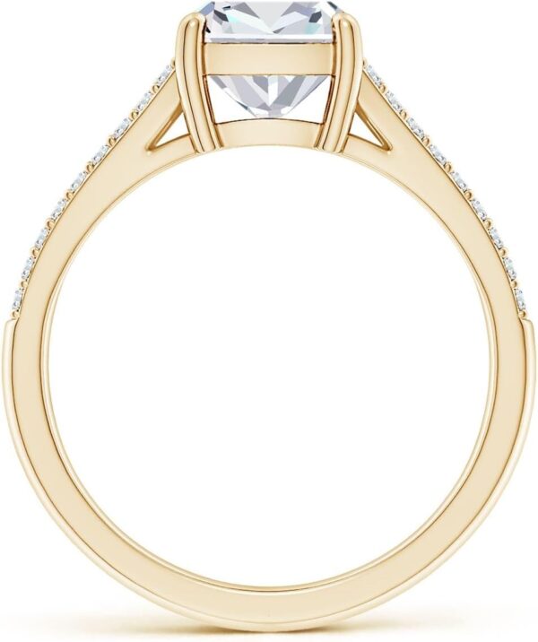 Angara Lab-Grown Solitaire Cushion Diamond Split Shank Engagement Ring in Silver / 14K Solid Gold/Platinum | April Birthstone, Birthday, Anniversary, Wedding Jewelry Gift for Women - Image 2