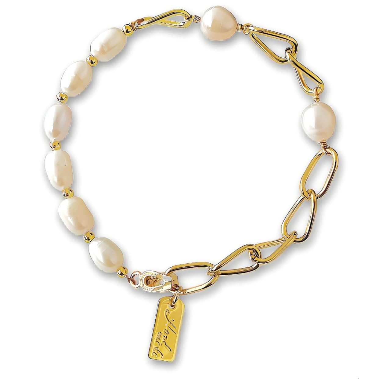 Handcrafted Natural Freshwater Baroque Pearl Bracelet,14k Gold Plated Chain,Minimalist designs are perfect for layering (Chain Pearl)