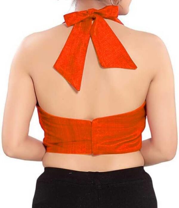 Dupion Solid Saree Blouse Halter Neck Top Sleevless Back Open Hook & Eye Tie Up Closure Choli Sari - Image 3