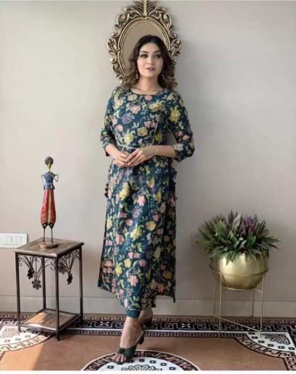 Women's Cotton Straight long Naira Cut kurti Pant Set Gota Embroidered Indian Ethnic Kurti Pant Set for Women - Image 5