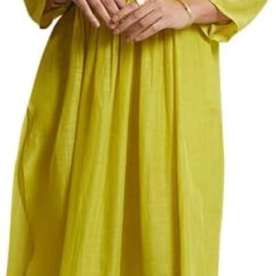 the loom Kurta Pant Set for Women 3/4 Sleeves Indian Ethnic Clothing Round Neck Printed Indian Ethnic Kurti for Girls Yellow