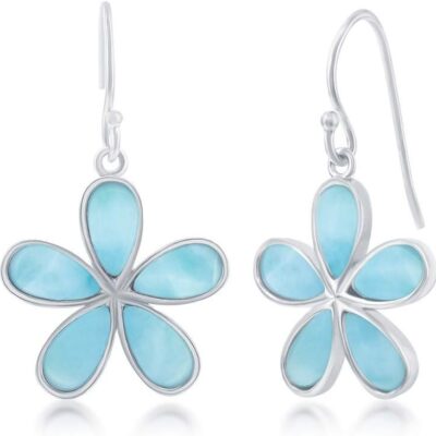 Larimar Blue Earrings for Women - Flower Earrings for Women - Sunflower Earrings - Daisy Earrings for Women - Aretes De Flores - Flower Dangle Earrings - Unique Earrings - Earrings Flower
