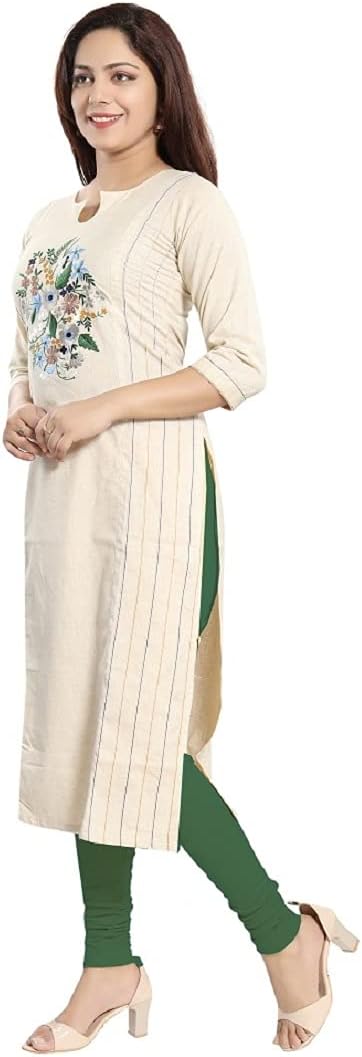 DREAM & DZIRE Kurta for Women in Plus Size Kalamkari Embroideried Long Round Neck Straight fit. - Image 2