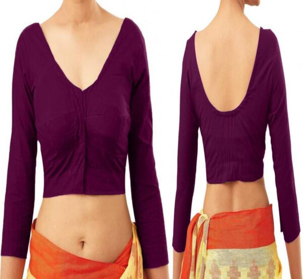 Ethnic Wear Saree Cotton Blouse Women Readymade Plain Sari Choli Top U Neck 3/4 Sleeves Front-Open - Image 4