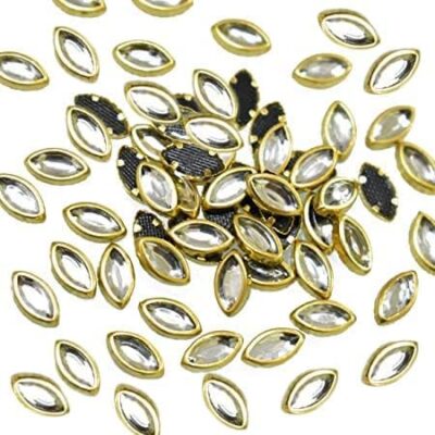 Embroidery Point Kundan Stones Beads Flat Back Glue On Rhinestones for Jewellery Making Kit 500 Pcs Marquise Shape for Multi-Purpose Craft Work (White)