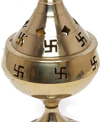 Akhand Diya Deepak Jyoti OM Swastik Hindu Puja Brass Oil Lamp for Indian Items Pooja Essential Diya Indian Traditional Festival Decoration Housewarming Wedding Return Gifts (Size:- 6")(Golden)