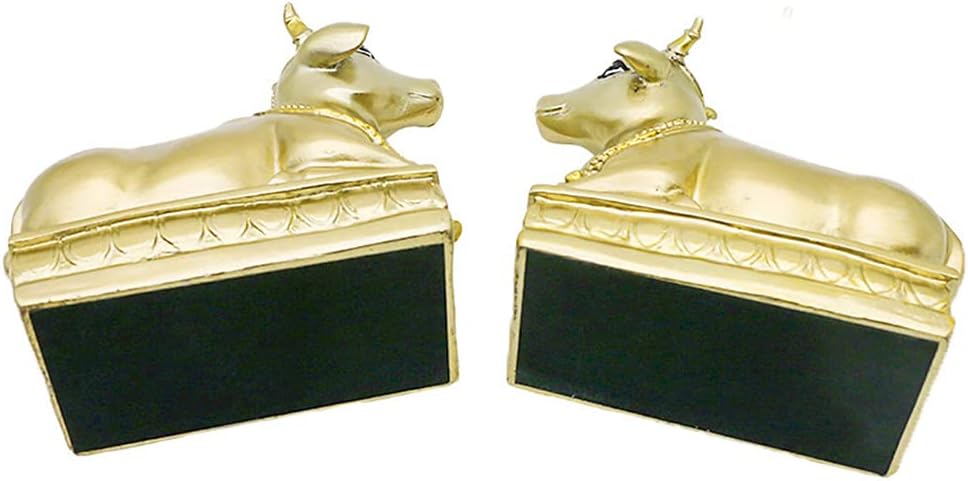 Hindu Nandi Holy Cow Statues - 2PCS Gold Nandi Cow Sitting Position Statue for House Temples Puja Home Decor Diwali Gift - Image 7