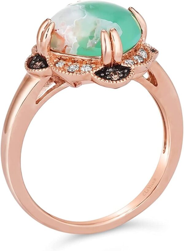 3 1/4 Carat Cushion Shaped Aquaprase Cabochon Topaz and Quartz Milgrain Flower Statement Ring for Women in 14k Rose Gold Plated 925 Sterling Silver Promise Anniversary Ring Size 5 to 10 by LeVian - Image 3