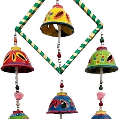 Handicraft Wind Chimes for Home Positive Energy, Rajasthani Painting Design 7 Bells Hanging for Indoor& Outdoor Decoration, 60 X 22 Centimeter