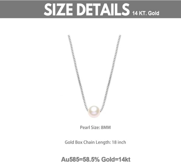 14K Yellow Gold Pearl Necklace for Women, Real Gold Durable Box Chain with Single Cultured Pearl Pendant Necklace Anniversary Birthday Gift for Her, Wife, Mother, Girl 18 Inch - Image 4