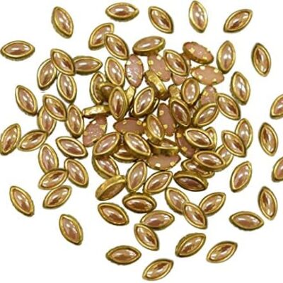 Embroidery Point Kundan Stones Beads Flat Back Glue On Rhinestones for Jewellery Making Kit 500 Pcs Marquise Shape for Multi-Purpose Craft Work (Peach)