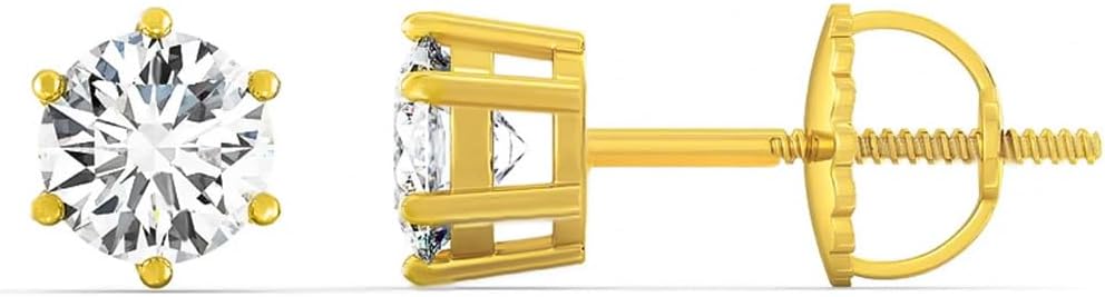 2 to 8 Carat 14K Yellow/White Gold IGI Certified LAB-GROWN Solitaire Diamond Stud Earrings Round Cut 4/6 Prong Screw Back Ultra Premium Collection (F/G color VVS clarity)
