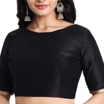 Women's Dupion Silk Blouse Boat Neck Saree Top Bollywood Choli Tunic Partywear