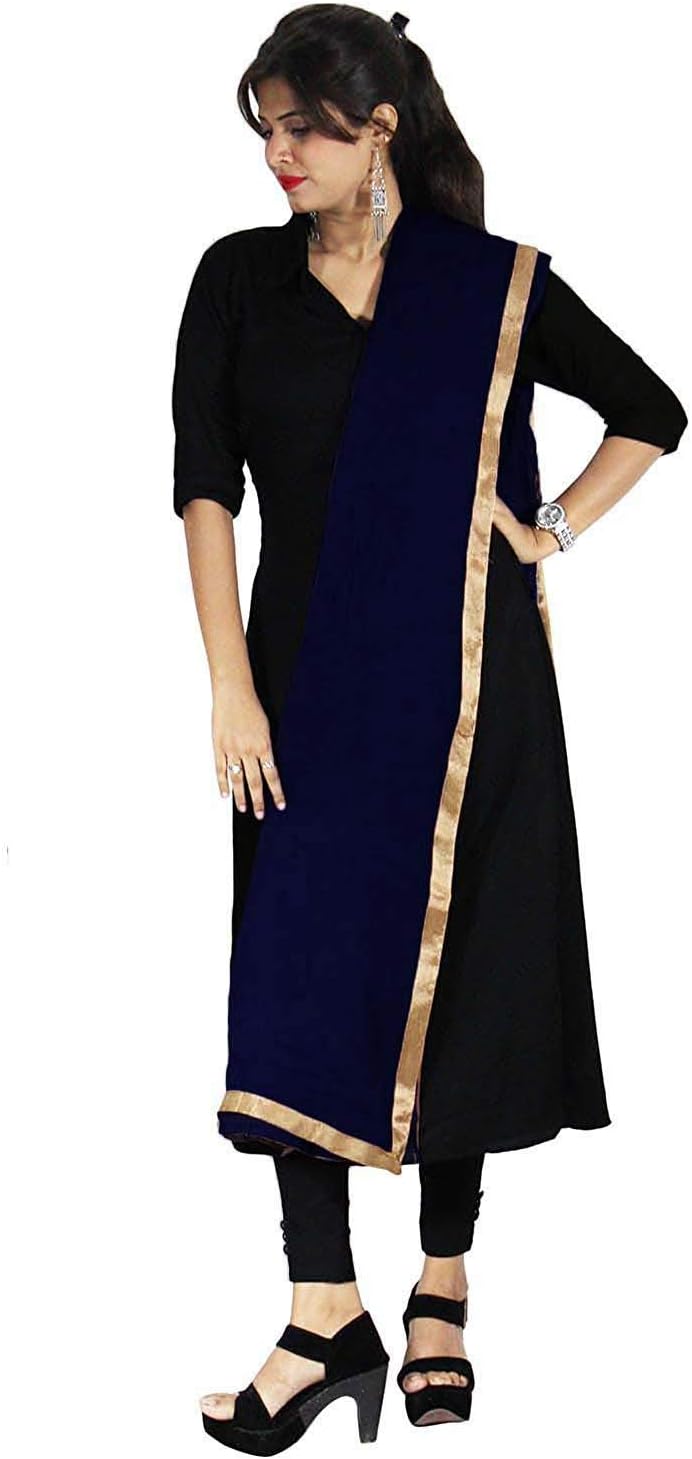 Traditional Plain Golden Lace Dupatta Fashionable Semi Chiffon Chunni Neck Wrap Hijab Scarf Stole For Women's - Image 2