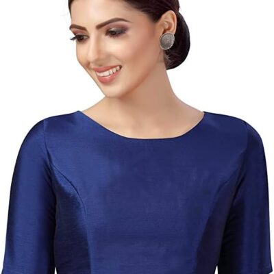 Dupion Saree Blouses For Women Round Neck Readymade Choli Solid Half Sleeve Plain Fashion Ethenic Sari Blouse Back Open