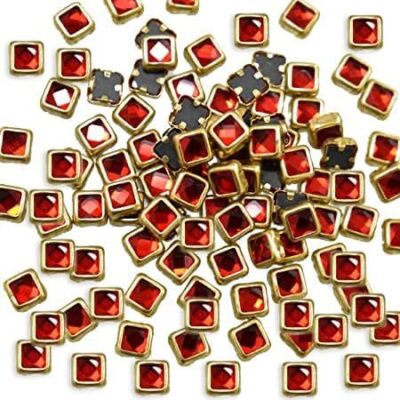 Embroidery Point Kundan Stones Beads Flat Back Glue On Rhinestones for Jewellery Making Kit 500 Pcs Square Shape for Multi-Purpose Craft Work (Red)