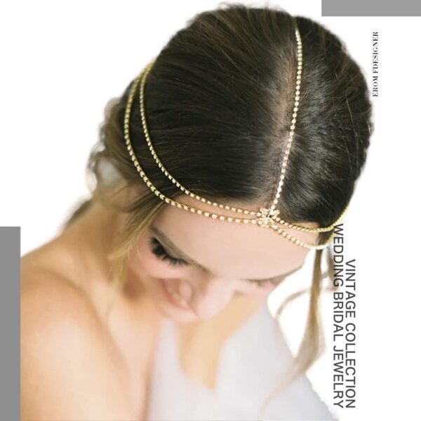Wedding Crystal Head Chain Gold Vintage Layered Rhinestone Headpieces Gypsy Hair Chain Bride Party Festival Hair Accessories for Women and Girls - Image 3