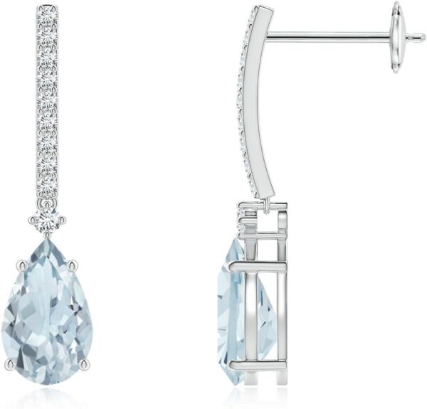 ANGARA Natural Solitaire Pear Aquamarine Drop Earrings with Diamonds in 14K Solid Gold/Platinum | March Birthstone, Birthday, Engagement, Anniversary, Wedding Jewelry Gift for Women
