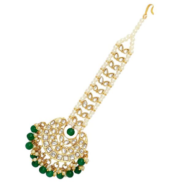 Aheli Faux Kundan Maang Tikka Matha Patti Indian Traditional Bollywood Jewelry for Women Girls (Green)