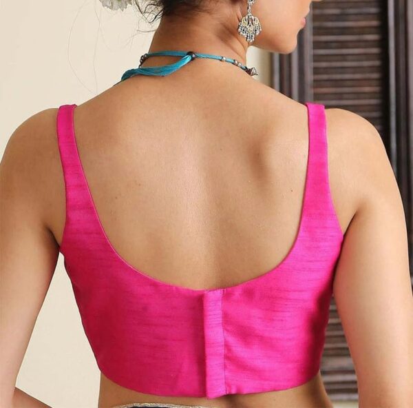Dupion Solid Saree Blouse Scoop Neck Top Sleeveless Back Hook & Eye Closure Choli Sari - Image 4