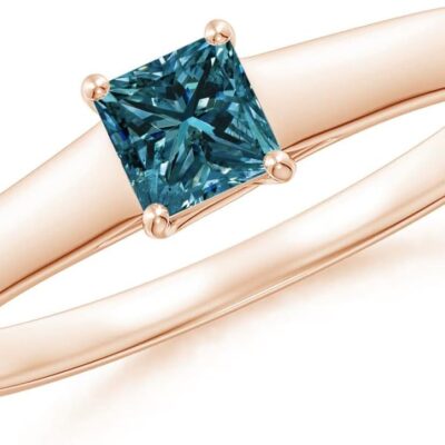 Angara Natural Princess-Cut Enhanced Blue Diamond Solitaire Engagement Ring in 14K Solid Gold/Platinum | Birthday, Anniversary, Wedding Jewelry Gift for Women