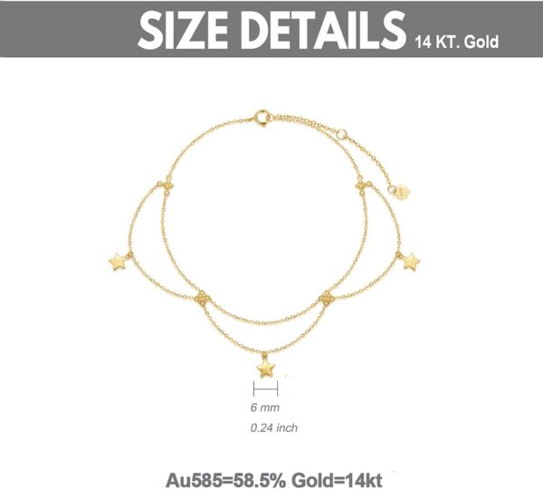 SISGEM 14K Real Gold Star/Moon Anklets for Women,Yellow Gold Star Moon Link Ankle Bracelet Tassel Foot Jewerly Gifts for Birthday Mother's Day 8+2 inch - Image 4